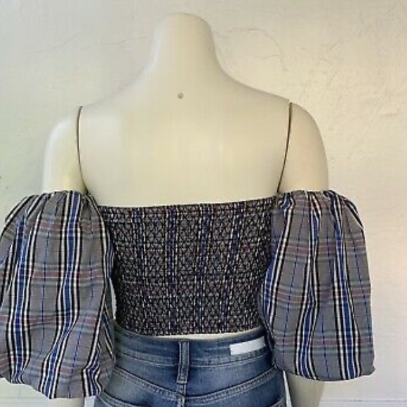 Zara plaid strapless top balloon sleeve - Picture 7 of 8